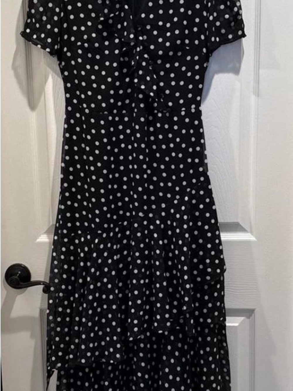 Karl Lagerfeld Black and White Polka Dot Ruffle Midi Dress